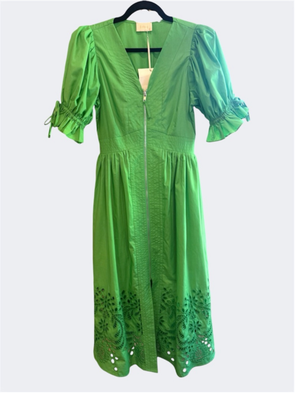 Entro Women's Eyelet Detail Midi Dress in Green Size S - Picture 2 of 7